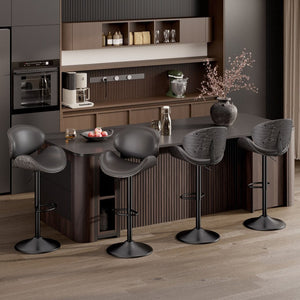 English Elm Swivel Bar Stools Set Of 2 - Adjustable Height, 360° Swivel, Grey Pu Leather Comfort For Kitchen T3950P394490-GIGA