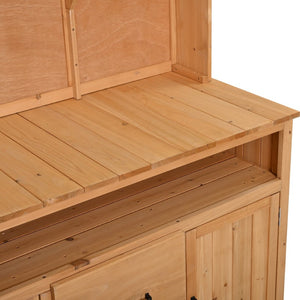 English Elm (with Hutch) Topmax Solid Fir Outdoor Potting Bench Station Cabinets Drawers Patio Garden Natural Wood N717P404332A