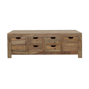 English Elm Salishan Sheesham 6-Drawer Coffee Table with Natural Grain, Warm Rustic Finish, Modern Cut-Out Handles and Ample Storage B062P331096