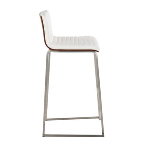 English Elm Mason Mara 30" Contemporary Barstool Set Of 2 - Walnut Wood, White Faux Leather & Stainless Steel Elegance B202P222253