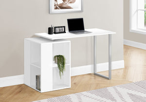 English Elm Computer Desk with Reversible 8-Shelf Bookcase, 55" Workstation, White Laminate & Grey Metal Frame B2710P221288