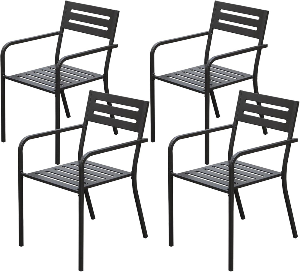 English Elm 4-Pieces Stackable Patio Dining Chairs Set, Heavy-Duty Powder-Coated Metal, Ergonomic Armrests, Black W1859P272679