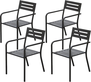 English Elm 4-Pieces Stackable Patio Dining Chairs Set, Heavy-Duty Powder-Coated Metal, Ergonomic Armrests, Black W1859P272679