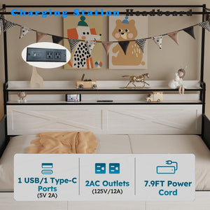 English Elm Twin Metal Daybed with Pull Out Trundle Guardrails Led Lights and Built in Charging W5026P404187