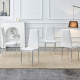 White Grid Armless Dining Chairs Set of 4, High Back, Silver Legs - Modern Design