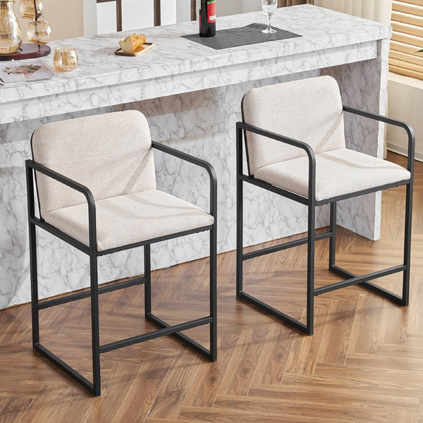English Elm Set Of 2 Modern Upholstered Counter-Height Bar Stools With Armrests - Stylish & Comfortable Dining Chairs W1901P225273-GIGA