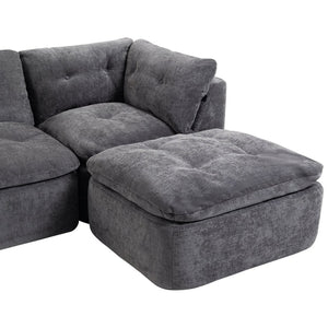 English Elm Modern Chenille Cloud Sectional with Ottoman Deep Sink Modular L Shaped Living Room Sofa Dark Grey W2379S00004