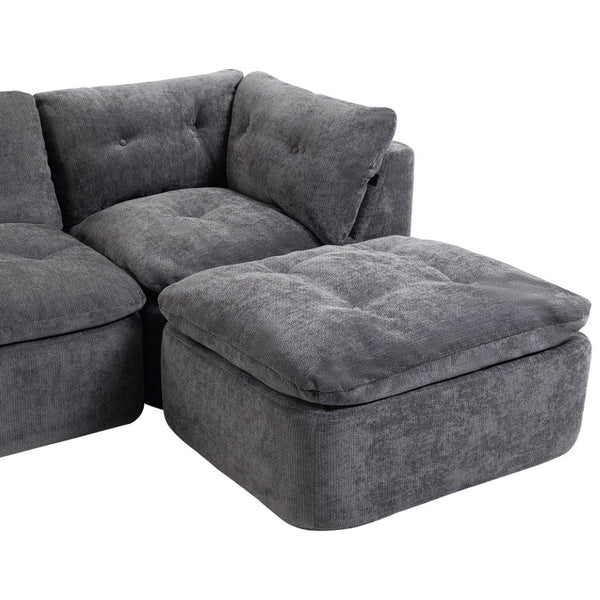 English Elm Modern Chenille Cloud Sectional with Ottoman Deep Sink Modular L Shaped Living Room Sofa Dark Grey W2379S00004