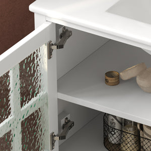 English Elm Christopher Knight Home® - 36" Bathroom Vanity with Ceramic Sink, Solid Wood Legs, Waterproof Finish, Soft-Close Hinges, Open Shelf, Silver Knobs White N817P286249W