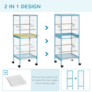 English Elm Pawhut Two-tier Indoor Bird Aviary Steel Wire Cage with Rolling Casters Multi-door W2225P217029