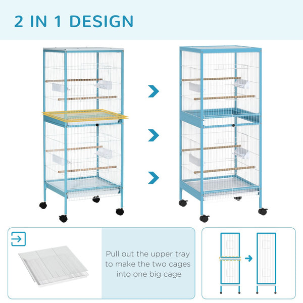 English Elm Pawhut Two-tier Indoor Bird Aviary Steel Wire Cage with Rolling Casters Multi-door W2225P217029