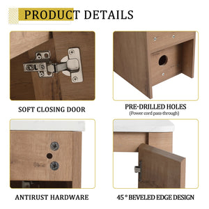 English Elm 54'' Elegant Wall-Mounted Bathroom Vanity With Ceramic Vessel Sink, Soft-Close Doors & Storage Shelves W999S00414