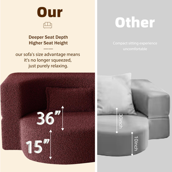 English Elm Modern Full Size Folding Sofa Bed with Teddy Fabric, 15" Foam Sleeper, Removable Covers & 2 Pillows for Guests Burgundy W1885P308173