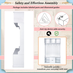 English Elm U-Can 57'' Hall Tree with Bench, Drawer & Shelves for Entryway Organizing and Stylish Storage White N724P264673K