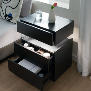 English Elm LED Modern 3-Drawer Nightstand with Acrylic Top, Built-In Ambient Lighting, Sturdy MDF & Wood Black 22.23 L x 17.32 W x 7.87 H W2371P173485
