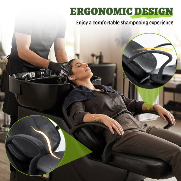 English Elm Shampoo Bowl Chair Set with Abs Basin Pu Leather Seat and Built in Side Storage W1422P453658