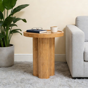 English Elm Round Oak Veneer Pedestal End Table Natural Grain Accent for Living Room or Bedroom N768P399823N
