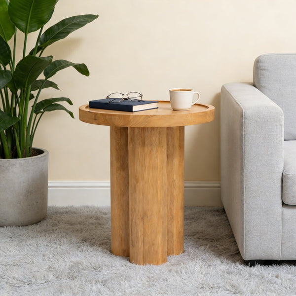 English Elm Round Oak Veneer Pedestal End Table Natural Grain Accent for Living Room or Bedroom N768P399823N