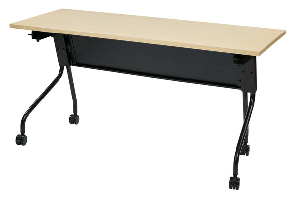 OSP Home Furnishings 5' Flip Top Nesting Training Table with Locking Casters for Classrooms and Offices Maple Black 84225BP