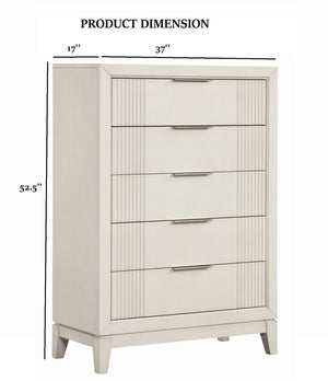 English Elm 1pc Chest Transitional Weathered Finish 5-Drawer Tall Dresser with Dentil Molding and Metal Knobs Antique White 40 L x 20 W x 52 H B2741P370394