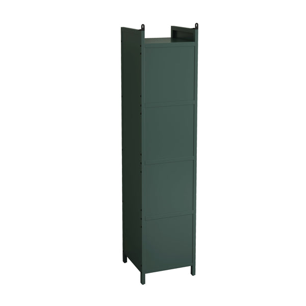 English Elm Modern Four-tier Glass Door Cabinet with Slim Iron Frame, Five Shelves, Heavy-Duty 33lb Capacity Dark Green W757P241563