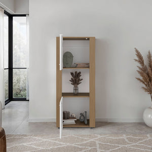 English Elm Natural Oak Two-tone Vertical Cabinet with Open Shelving for Modern Compact Spaces B062P476869