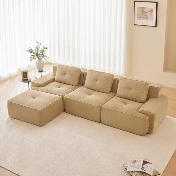 English Elm 117" Modern L-Shaped Sectional Sofa In Camel Corduroy – No Assembly, Deep Seats & Movable Ottoman W714S01468