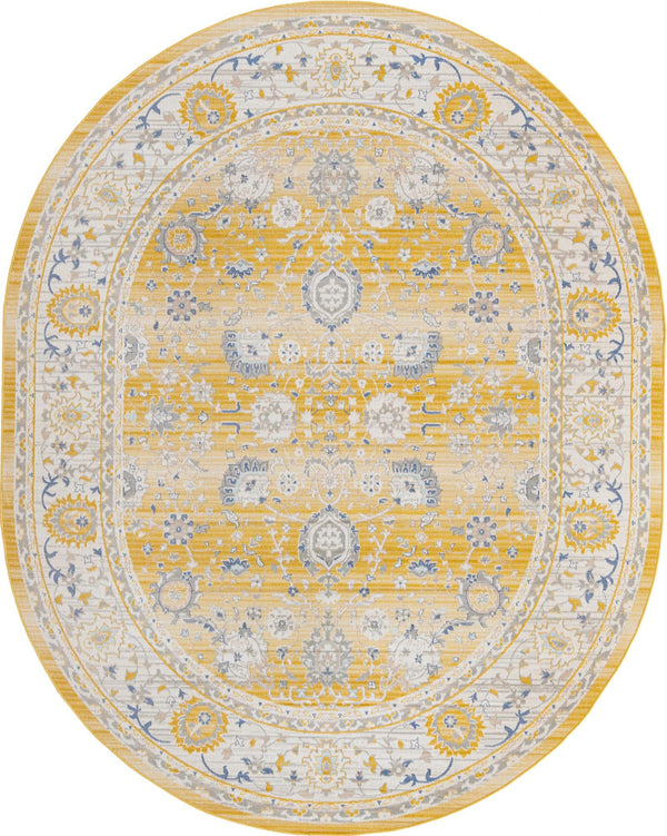 Unique Loom Whitney Bordeaux Machine Made Floral / Botanical Rug Tuscan Yellow, Blue/Ivory/Gray 7' 10" x 10' 0"