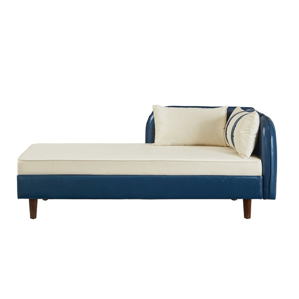 English Elm 65" Velvet Storage Chaise Lounge with Pu Leather Panels Eucalyptus Frame Accent Seat Beige+Blue W1097P434117