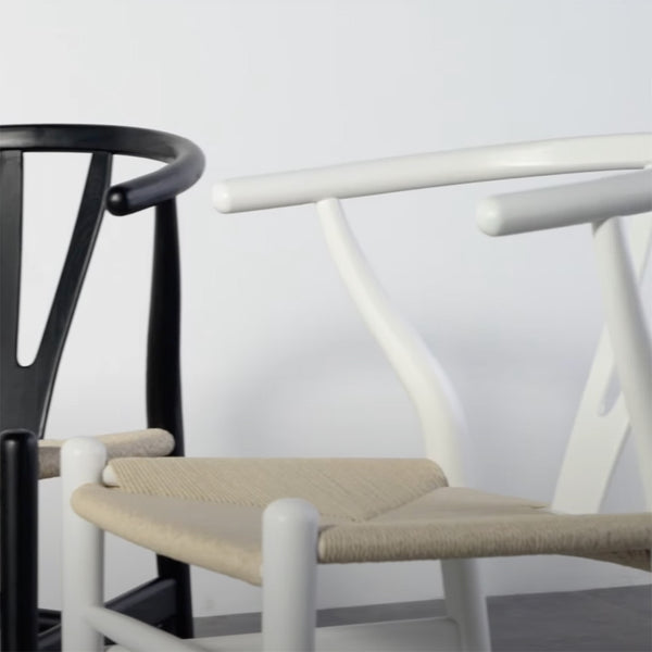 English Elm Wishbone Sculpted Solid Wood Chair with Hand-Woven Paper Cord Seat, Eco Oil Stain Finish, Durable Design White B353P345252