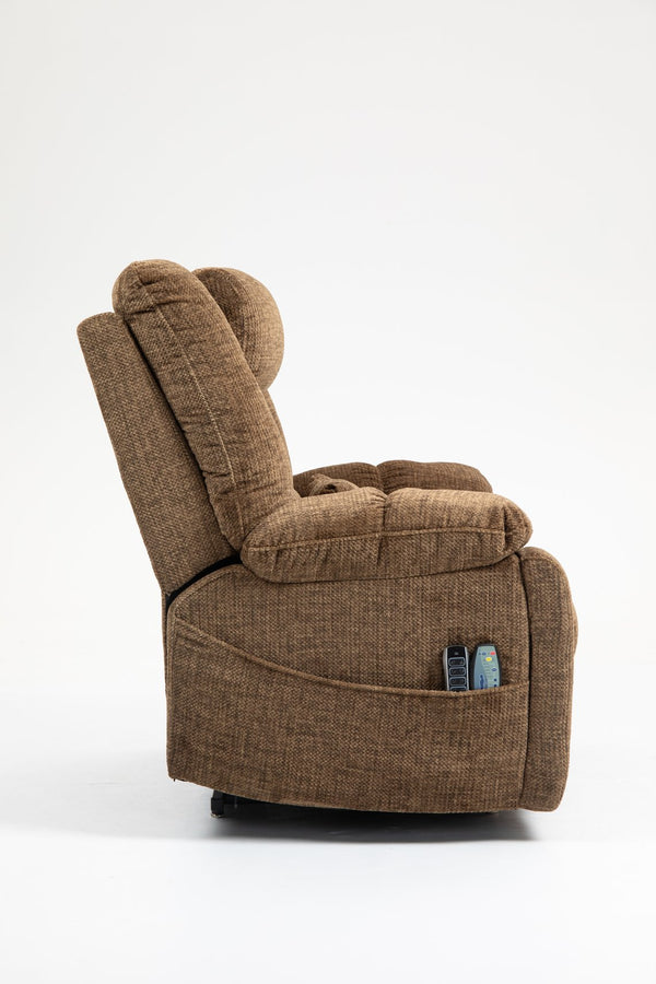 English Elm Power Lift Recliner modern velvet lift chair with remote, tufted wingback, ergonomic support, 350 lb capacity Brown W547S00066