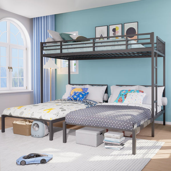 English Elm Triple Bunk Bed Steel Frame Sleeps Three Kids with Noise Reduced Powder Coated Design W3752S00003