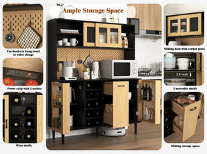 English Elm 59" 59" H Buffet Sideboard Cabinet with Wine Rack, Power Outlet, Large Pantry Storage & Coffee Bar Appeal W409P167483