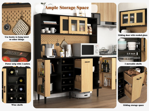 English Elm 59" 59" H Buffet Sideboard Cabinet with Wine Rack, Power Outlet, Large Pantry Storage & Coffee Bar Appeal W409P167483