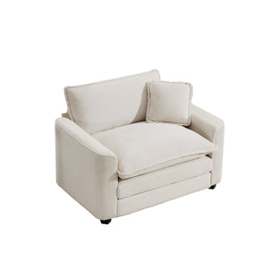 English Elm Light Beige Corduroy Accent Chair with Deep Seat, Memory Foam Cushion, Removable Armrests, Cozy Elegance W714S00763