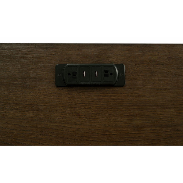 English Elm Stigham Burnish Oak five-drawer credenza desk with warm grain finish, spacious surface, ergonomic storage for organized workspaces B062S00652