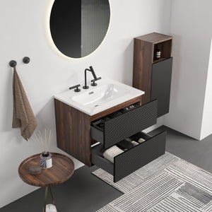 English Elm Gloria Floating Bathroom Vanity Walnut Black Ceramic Sink Soft Close Drawers W1865S00198