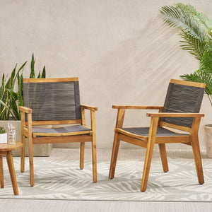 English Elm Christopher Knight Home® - MCGILL Dining Chair Set of 2 Dark Grey Acacia Wood Rope Weave Outdoor Transitional 400 lb Capacity 70486.00