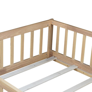 English Elm Twin Low Profile Rubberwood Floor Bed with Full Safety Fence for Toddler Rooms Natural W504P429336