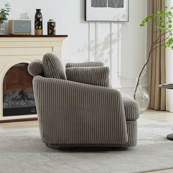 English Elm 40.55"w Oversized Swivel Lounge Chair Corduroy Upholstered Club Seat for Living Room Gray W1298P202214