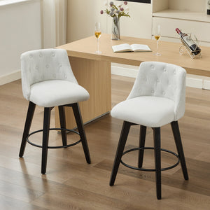 English Elm 007-360° Swivel Bar Stools Set of 2 25" Counter Height Linen Tufted Back Solid Wood Frame Durable Upholstery White W2636P242111