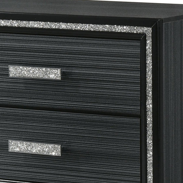 English Elm Haiden Weathered nightstand with silver trim, two dovetail drawers, smooth glides, elegant storage enhancement Black 31 L x 20 W x 26 H B2726P261896