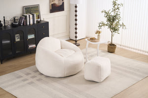 English Elm Foam Memory Foam Bean Bag Chair with Plush Chenille Cover, Large 42" Round Comfortable Lounger White W2915P283421