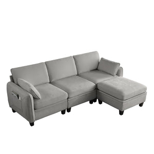 English Elm 102 Inch Linen Modular Sectional Sofa with Hidden Storage and Cloud Cushion Comfort Gray W1099S00212