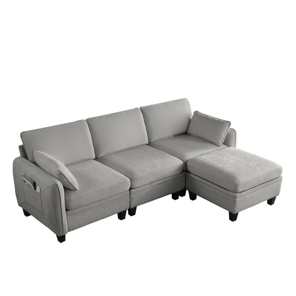 English Elm 102 Inch Linen Modular Sectional Sofa with Hidden Storage and Cloud Cushion Comfort Gray W1099S00212