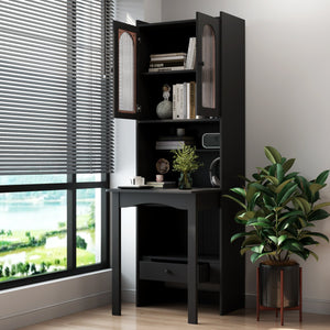 English Elm Fold-Out Convertible Writing Table Desk Cabinet with Shelf & Drawer, Space-Saving Fold-Up Workstation for Home Office W331P359717