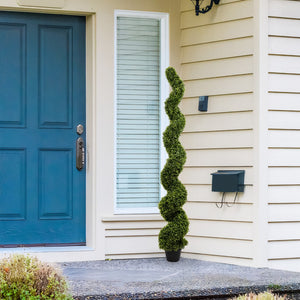 English Elm 6ft Spiral Topiary Faux Boxwood Potted Trees Uv Resistant Outdoor Porch Patio Set of 2 W2945P279013