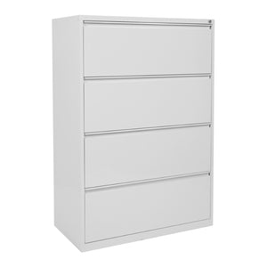 OSP Home Furnishings 36" Wide Four Drawer Lateral File Cabinet with Ball Bearing Slides and Locking Storage 4 LF436-WH