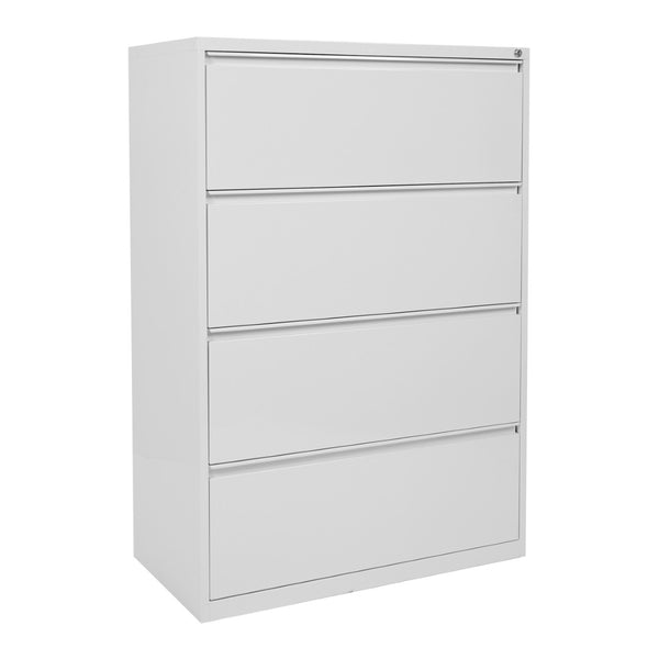 OSP Home Furnishings 36" Wide Four Drawer Lateral File Cabinet with Ball Bearing Slides and Locking Storage 4 LF436-WH