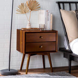 English Elm Walker Edison - Mid-Century Modern Double-Drawer Solid Wood Nightstand - Walnut